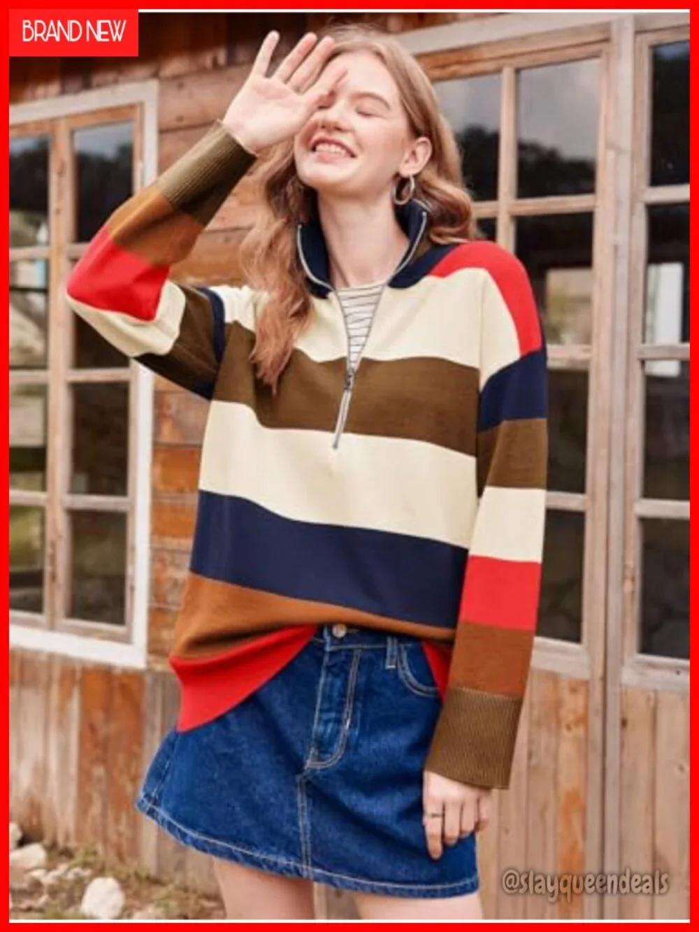Oversized Half Zipper Turtleneck Sweater Long Sleeve S-2XL